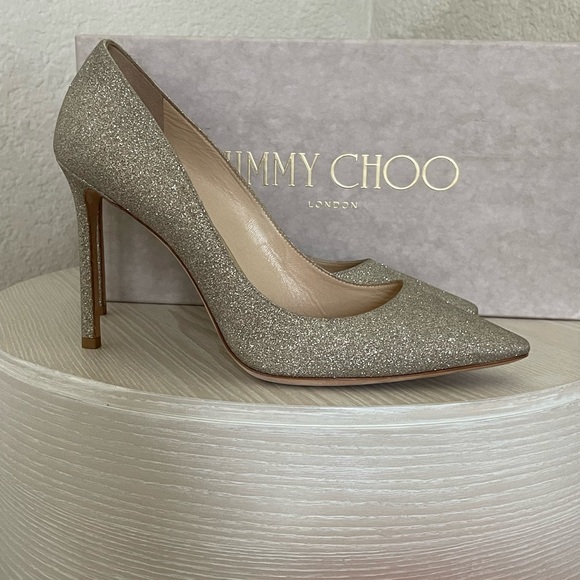 Jimmy Choo Romy 85 SIZE 39.5 Glitter Pointy Toe Pumps - Picture 7 of 9